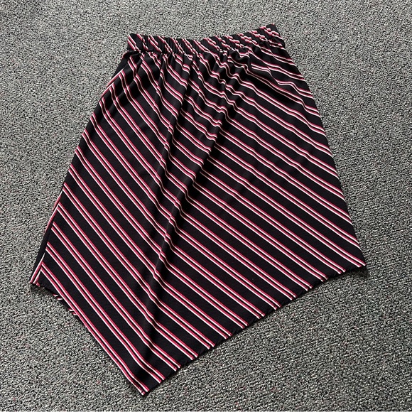 H&M Red & Black Stripe Midi Knee-Length Modest Handkerchief Asymmetrical Skirt M - Picture 12 of 16